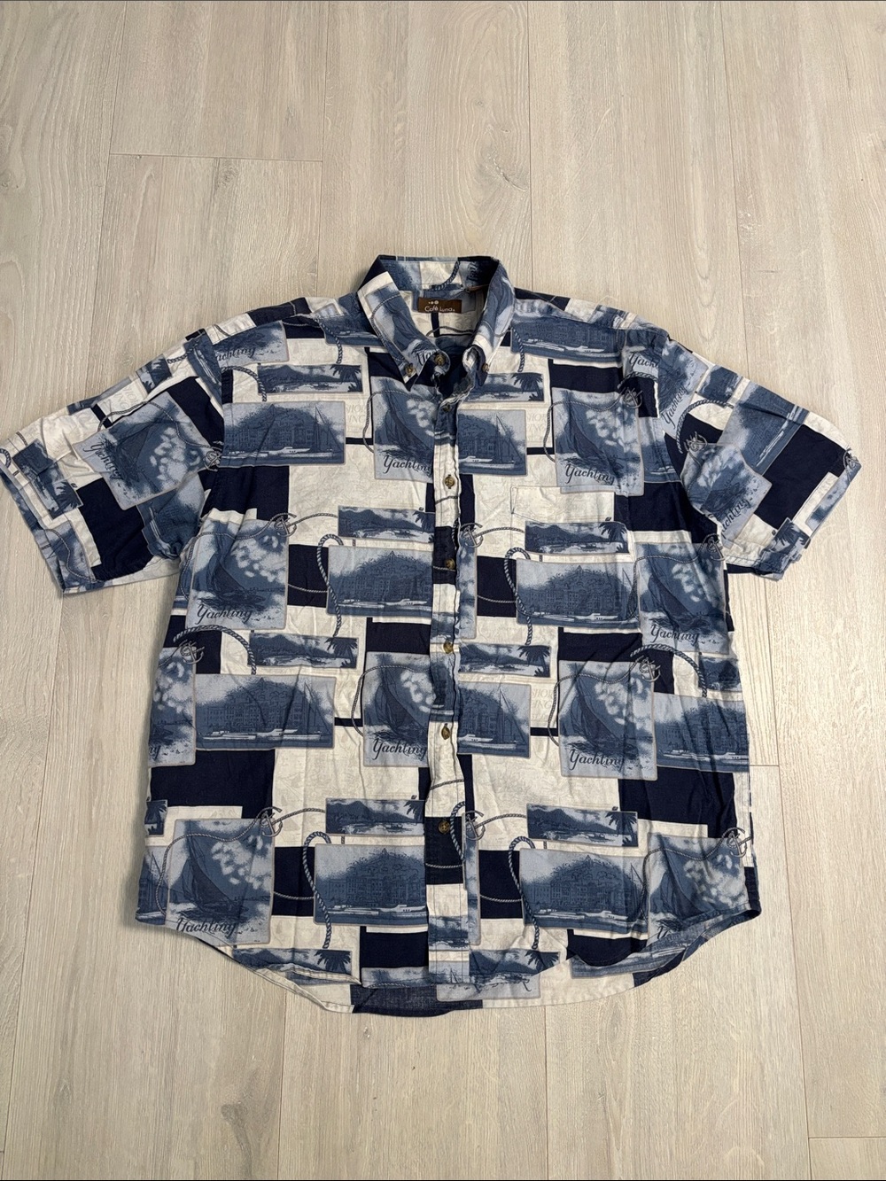 🔥BUNDLESALE Mens L Cafe Luna Nautical Yachting Short-Sleeve Button-Down Shirt